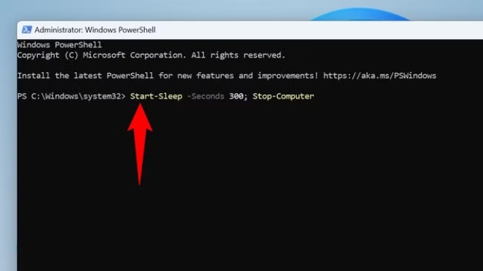Hẹn giờ tắt máy tính Windows 11 bằng PowerShell