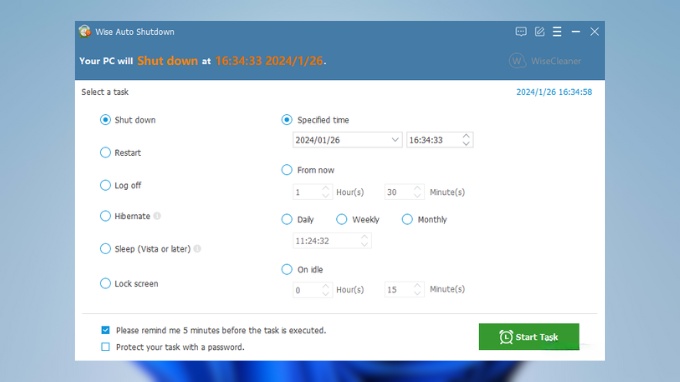 Hẹn giờ tắt máy tính Win 11 bằng phần mềm Wise Auto Shutdown