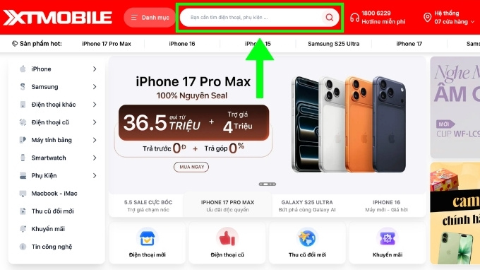Bước 1: Truy cập website và tìm kiếm sản phẩm