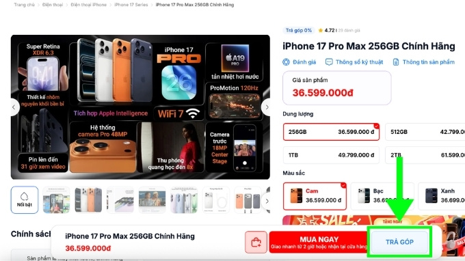 Bước 2: Chọn hình thức trả góp