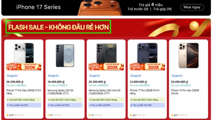 Tìm sản phẩm cần mua qua banner, chương trình khuyến mãi