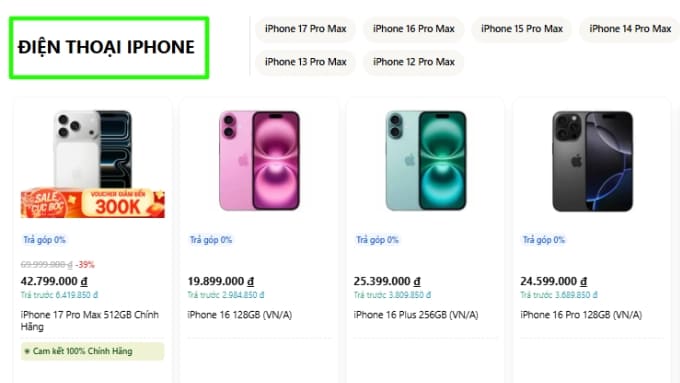 Tìm sản phẩm cần mua bằng cách tham khảo các box sản phẩm