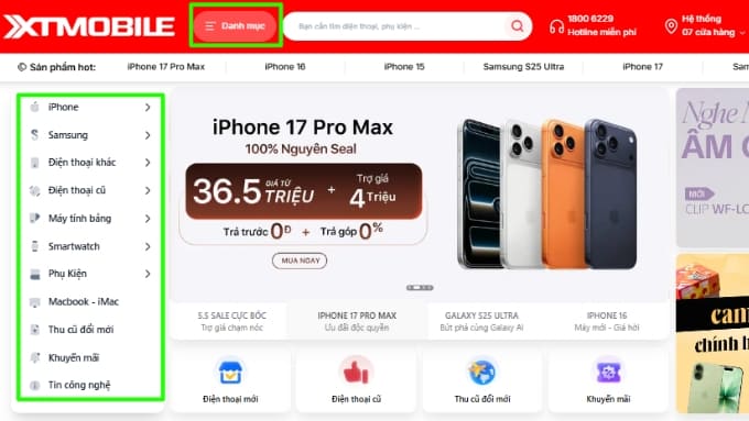 Tìm sản phẩm cần mua bằng cách tìm theo danh mục