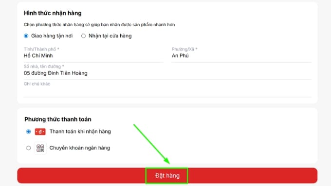 Đặt mua sản phẩm qua hình thức trả thẳng MUA NGAY